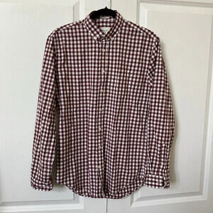 NWT Frank & Oak the Brantford Gingham Check Button Up Shirt Mens Small Red White